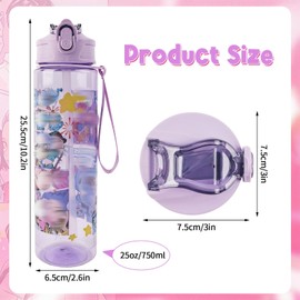 Heartsking K Pop Water Bottle for Girls, Purple Reusable Plastic Water Bottle with Straw for Sports and Travel Drinkware Merch Gift for Girls Fans Teens Party Birthday