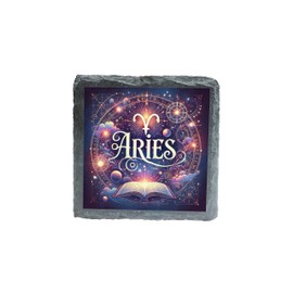 Aries Zodiac Slate Coaster – Mystical Celestial Fire Sign Design, Natural Stone Drink Coaster for Horoscope & Astrology Enthusiasts (slco-kf25-1239)