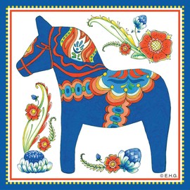 Swedish Themed Gift Blue Dala Horse Decorative 6x6" Ceramic Wall Tile | ScandinavianGiftOutlet
