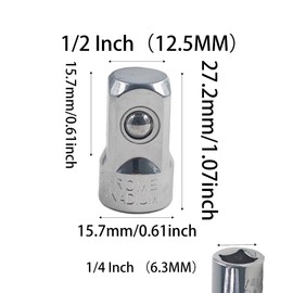 AUXBC 2Pcs 1/4 Inch Drive (F) x 1/2 Inch (M) CR-V Steel Socket Adapter, Female to Male Impact Driver Socket Wrench Adapter for Extension Conversion Tool