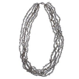 Jewel24 Women's Necklace 925 Sterling Silver Labradorite Blue Anthracite Iridescent 54 cm Long Gemstone Chain Multilayer, Sterling Silver, Labradorite