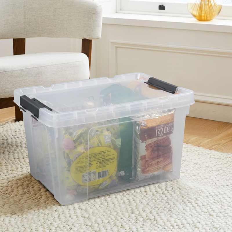 Obstnny 22 Quart Clear Latching Box with Wheels, Plastic Storage