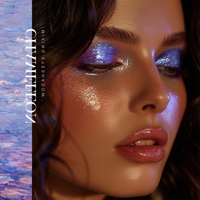 Afflano Duochrome Glitter Eyeshadow, Blue/Pink Shimmer Glitter Eyeshadow Palette, Intense
