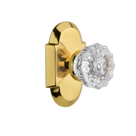 Nostalgic Warehouse Cottage Plate with Crystal Glass Door Knob, Passage - 2.75", Polished Brass