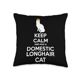 Funny Domestic Longhair Cat Gift for Men & Women Keep Calm and Hug Domestic Longhair Cat Mom Dad Throw Pillow, 16x16, Multicolor