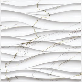 STICKGOO Wave Wall Panels for Interior Wall Decor, White Marble Mixed Gold Thread 3D Wall Panels Accent Wall, Decorative PVC Panels for Living Room Bedroom TV Background