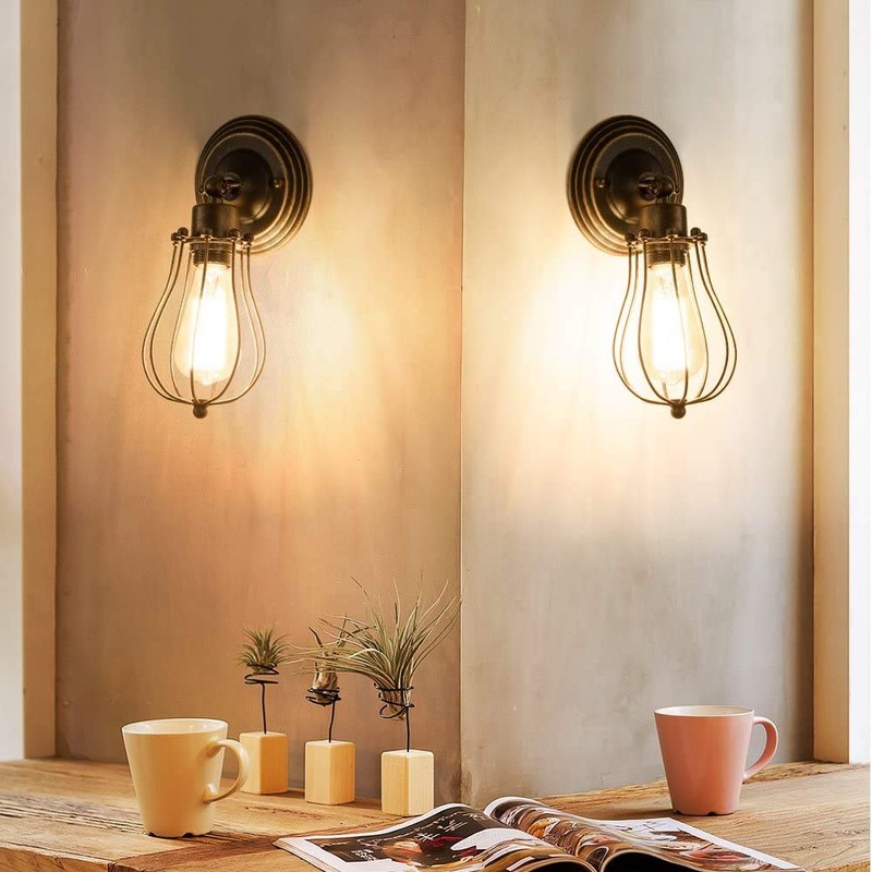 GLADFRESIT Vintage Wall Sconces Set of Two Industrial Wire Cage