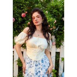 Scarlet Darkness Renaissance Shirt Women Cropped Corset Tops Off Shoulder Pirate Costume Ivory XXL