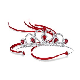 Lovelyshop Princess Tiara Crown Headband, Red Gem, Adjustable with Ribbon, Girls 5-7 Years