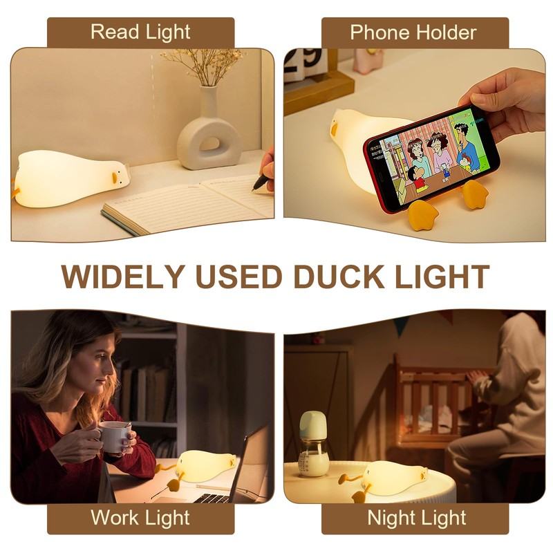Ocegaoem Duck Night Light, Lying Flat Silicone LED Lamp, Dimmable