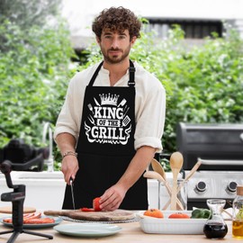 LINEN CLOSET® King of the Grill Bbq Aprons for Men Funny Bbq Apron Kitchen Cooking Gift for Men Dad Father with 2 Front Pockets