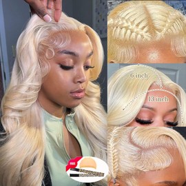 Blonde Wigs Human Hair 613 13x6 Lace Front HD Transparent Curly Real Human Hair 180% Density Body Wave Pre Plucked Glueless Lace Frontal Wig Free Part for Women with Baby Hair 34 Inch