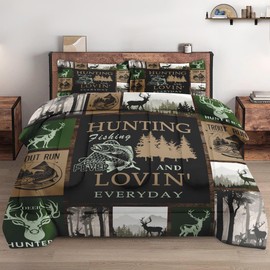 WeCozy Comforter Set Queen Size, Retro Mountains Gray Soft 3 Pcs Bedding Set with 2 Pillowcases for Kids and Adults, Deer Animal Tree Comforter Set for Bedroom Bed Decor