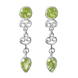 Franki Baker 925 Sterling Silver & Natural Green Peridot Gemstone Drop Earrings. Length: 3.5cm