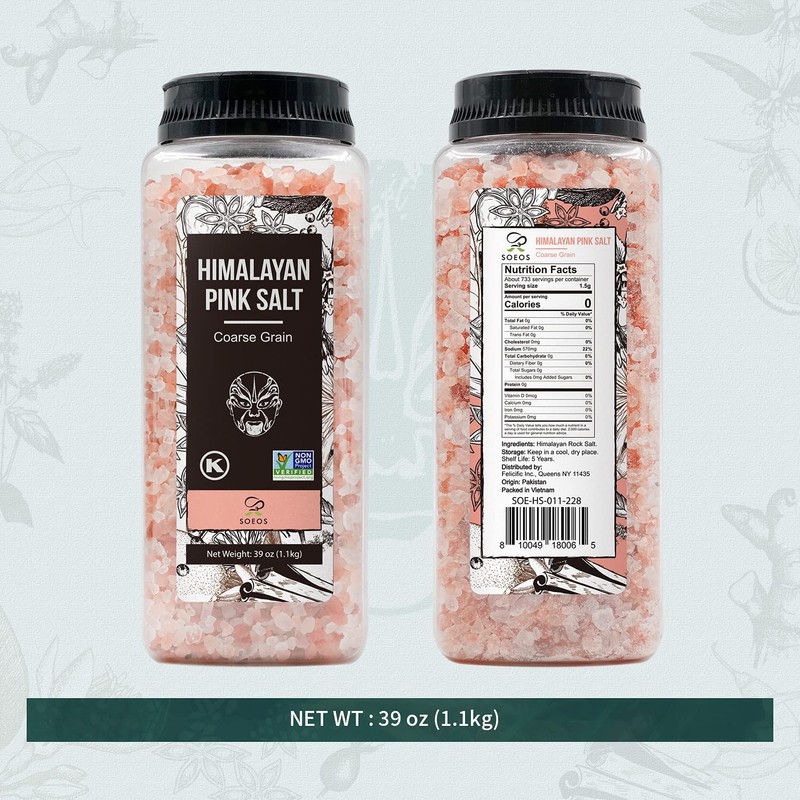 Soeos Soeos Himalayan Salt, Coarse Grain, 39Oz (2.4 Pound), Non-GMO