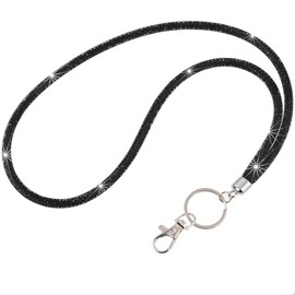 Fashion 34.8'' All Round Crystal Neck Strap Lanyard,Retractable Bling ID Badge Holder,Rhinestone Necklace Work Name Badge Reel Clip For Women,Won't Get Hair Caught(1PC,Black)