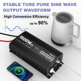 1500W Pure Sine Wave Power Inverter 12V DC to 110V 120V AC with UL Listed Fuses Compatible with Lithium Battery Starlink for Car Off-Grid Solar Home RV Truck with 15FT Battery Monitor Remote by LEESKY