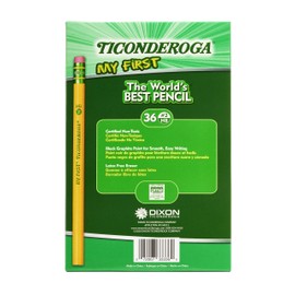 Ticonderoga My First Wood-Cased Pencils, #2 HB Soft, With Eraser, Yellow, 36 Count (X3336)