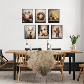 Christmas Wall Art set of 6 Christmas Pictures Wall Decor Winter Vintage Holiday Gallery Print Santa Claus Candles Gingerbread Man Deer, Canvas Santa Oil Painting Christmas Holiday Decor 8"X10"
