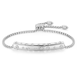 Adjustable Bracelet for Women Bangles 18K Gold Plated Stainless Steel Dainty Cubic Zirconia Chain Slider Bolo Bracelets for Women Mom Brithday Gift 5-9 Inch Silver