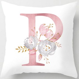 Tillskuch Pink Cushion Covers Cute Alphabet Decorative Throw Pillow Cover Square Letter Pillow Protectors for Sofa Couch Bedroom Chair Home Decor 45cm x 45cm(P)