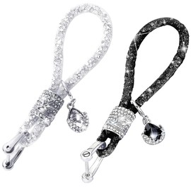 WZTCIBUR Key Fob 2 Pieces Crystal Car Key Chain for Women Glitter Rhinestone Key Ring Strap with Pendants Key Chain Accessories Car Key Decoration, black, silver