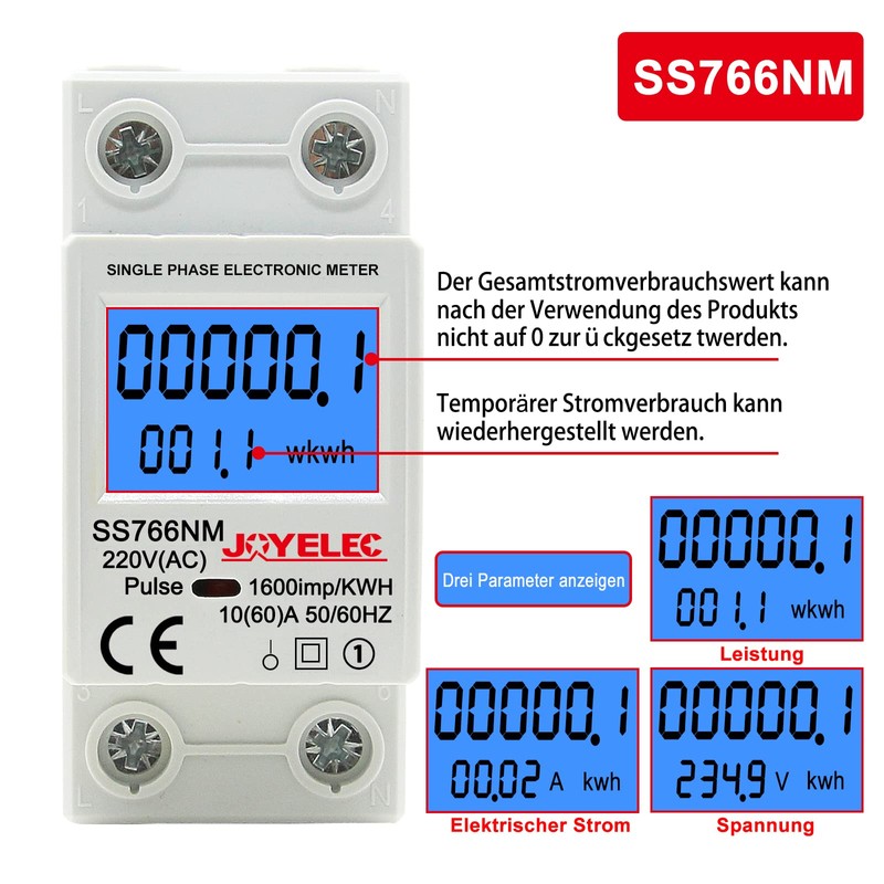 JOYELEC LCD Digital 220 V Electricity Meter, DIN Rail KWh
