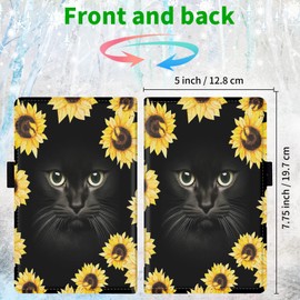 Server Books for Waitress Leather Waitress Book Server with Zipper Money Pocket Cute Sunflower and Black Cat Pattern Design Serving Book Guest Check Book Holder Fits Server Apron