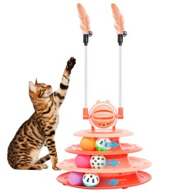 LALAKATS Cat Toys Interactive Cat Toys for Indoor Cats Kitten Toys Interactive Cat Toy Cat Puzzle Toy Cat Ball Toy with 2 Cat Teasers Orange