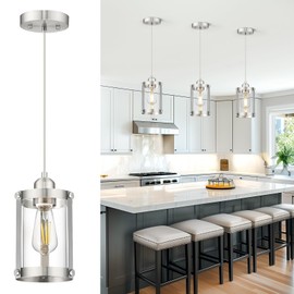 Osimir Brushed Nickel Pendant Lights Kitchen Island 3 Pack, Modern Kitchen Pendant Lighting Over Island with Clear Glass, Farmhouse Mini Hanging Light for Sink Dining Room, OS-3014-3PBNC
