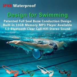 AYI Swim Headphones True Bone Conduction Open Ear Headset LED Screen Power Indicator Underwater MP3 Player Built-in 32G Memory IP68 Waterproof Bluetooth Earphone for Sport Running-S10 Green