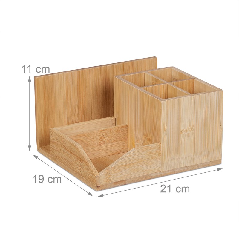 Relaxdays Bamboo Desk Organiser, 7 Compartments, for Pens, Documents, 11