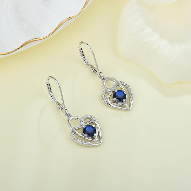 Aprila Sapphire Heart Dangle Drop Earrings for Women 925 Sterling