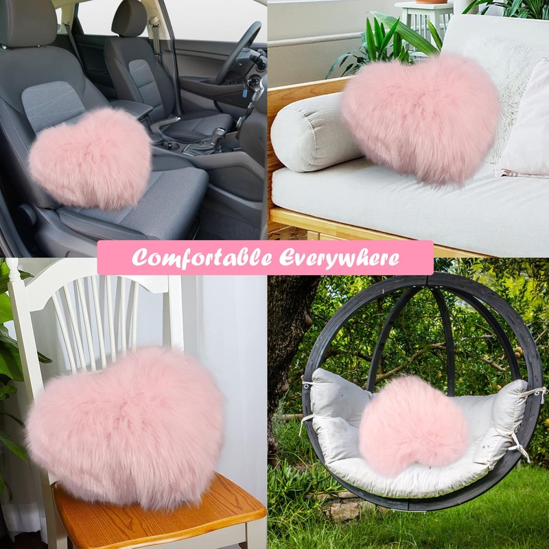 Heart Pillow, Soft Fluffy Long Plush Love Throw Pillow Decorative