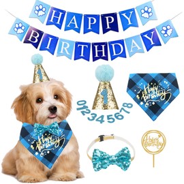 ADOGGYGO Dog Birthday Boy Bandana, Puppy 1st Birthday Party Supplies, Pet Party Hat Scarf Bowtie Banner Set for Small Medium Dogs (Small&Medium)