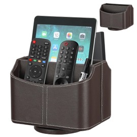 Esilihom Remote Control Holder, TV Remote Holder, PU Leather | 360 Degree Rotatable | 5 Compartments, Brown