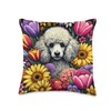 Poodle Hiding in Spring Flowers Throw Pillow