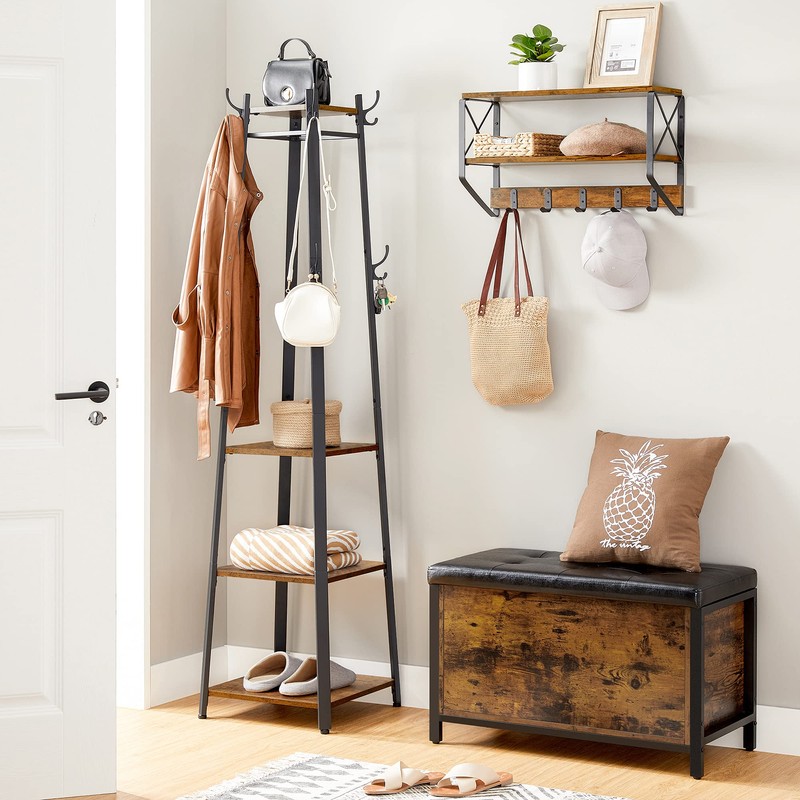 VASAGLE Coat Rack, Coat Stand with 3 Shelves, Hall Tree
