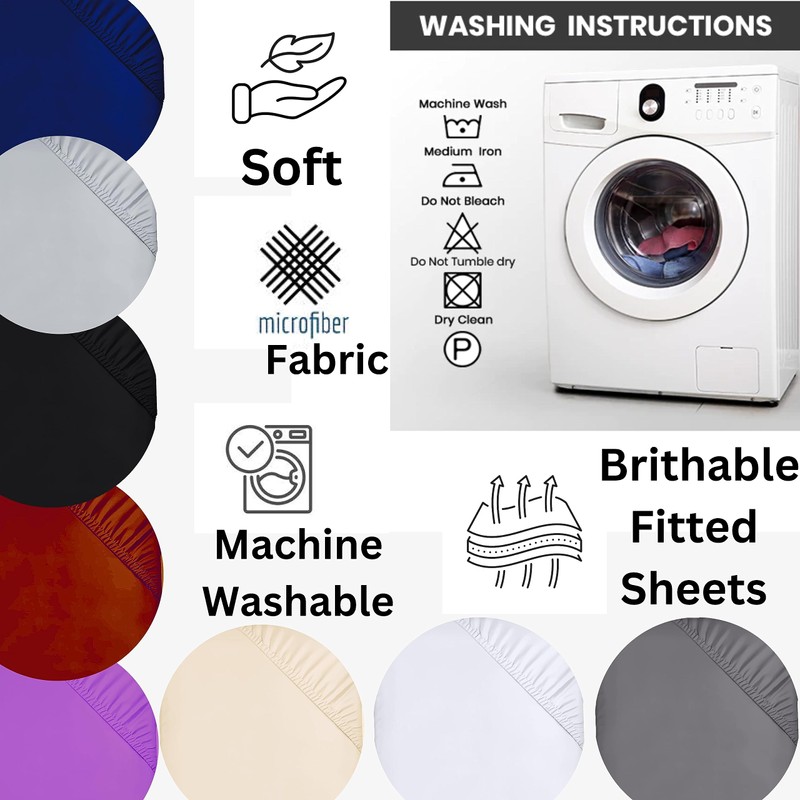 EV DEKOR Fitted Sheet Double, Grey - Deep Pocket Bedsheet