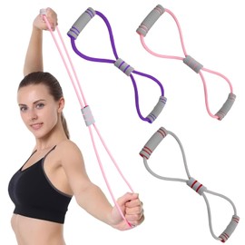 3 Pcs 8-Shaped Resistance Bands with Handles, 25lbs Exercise Bands for Arm Back Shoulder Stretch, Pull Rope 8 Stretch Yoga Fitness Band for Women and Men Muscle Training (Pink+Purle+Grey, 25lbs)