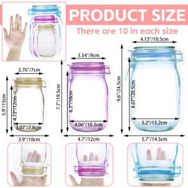 Fireboomoon 30 PCS Multi-Size Mason Jar Bottle Pattern Zipper Bags,Reusable Airtight Seal Leak-Proof Portable Food Snack Save Storage Pouch Bag for Travel Picnic Camping and Kids