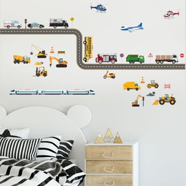 Condessacity Cute Vehicle Car Airplane Train Wall Sticker Removable Sticker Kids Room Decor Wall Decal Wall Sticker Kindergarten Nursery Kids Room Wallpaper
