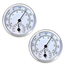 Eupneicu Analogue Thermo-Hygrometer [Pack of 2], Analogue Precision Thermo-Hygrometer, Thermometer Hygrometer 2 in 1 for the Home, Office, Greenhouse for Indoor and Outdoor Use [Silver]