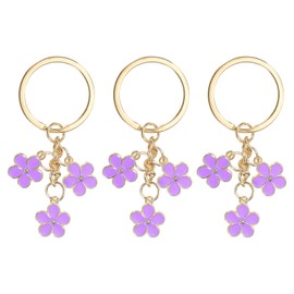 PATIKIL Flower Keychain Charm, 3Pcs Cute Enameled Keychain Floral Keyring Pendant for Women Gifts Purse Handbag Bags Decor, Purple