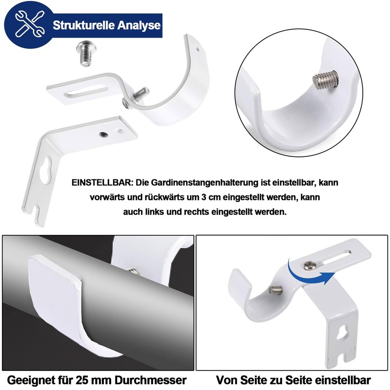 Adjustable Curtain Pole Holder, Pack of 4, Adjustable Wall Bracket,