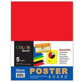 BAZIC Poster Board 11" X 14" Assorted Colored Poster Board Paper for School Craft Project Presentation Drawing Graphic Display (5/Pack), 48-Packs