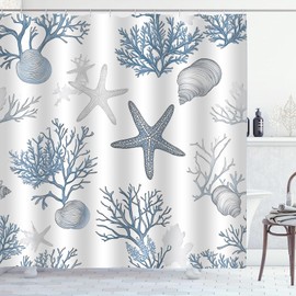 ZCHOMI Nautical Coastal Shower Curtain Blue Ocean Beach Coral Seashell Starfish Shower Curtains for Bathroom Waterproof Polyester Fabric Bath Curtain 72 x 72 Inch with 12 Hooks