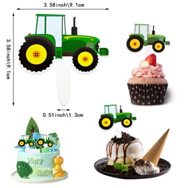 56 PCS Green Tractor Cupcake Toppers, Truck Cars Cupcake Picks, Farm Tractor Truck Car Cupcake Picks Construction Cupcake Toppers, Farm Themed Parties Tractor Time Party Supplies