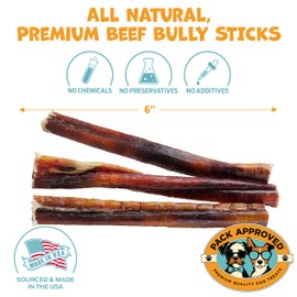 Pack Approved Standard Beef Bully Sticks for Medium Dogs - Long Lasting Dog Chews for Aggressive Chewers - Dog Bully Sticks for Medium Dogs - 6” (12ct)