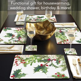 Cala Home Balsam & Berries Decorative Hardboard Cork Back Tabletop Placemats 4 Pack Manufactured in The USA Heat Tolerant and Easily Wipes Clean